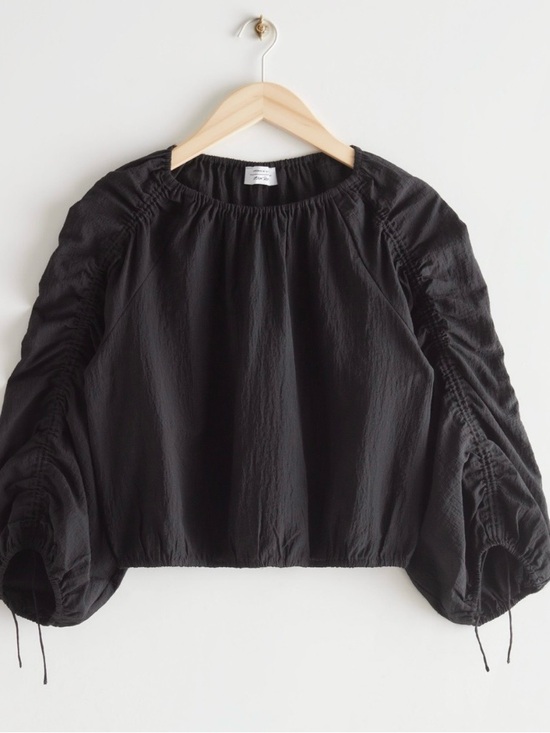 & Other Stories Tops - & other stories | gathered/drawcord detail top black